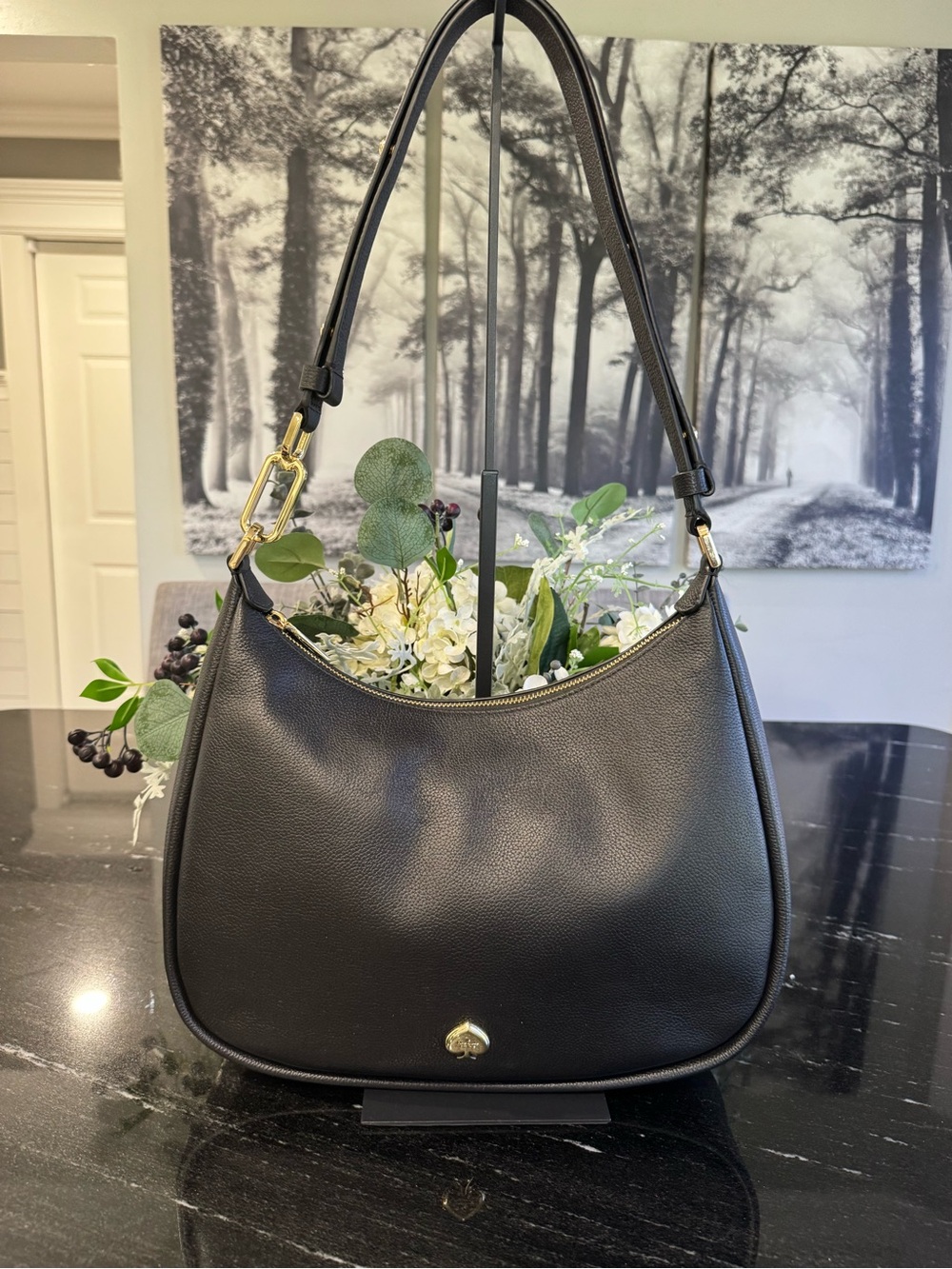 ♠️Kate Spade Kayla Large Pebbled Leather Shoulder Bag Black KK055 - Picture 2 of 11